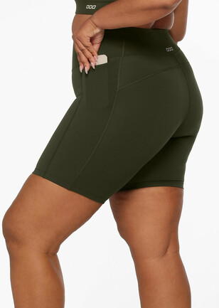 Lorna Jane Ladies Olive Stomach Support Bike Shorts With Zip Phone