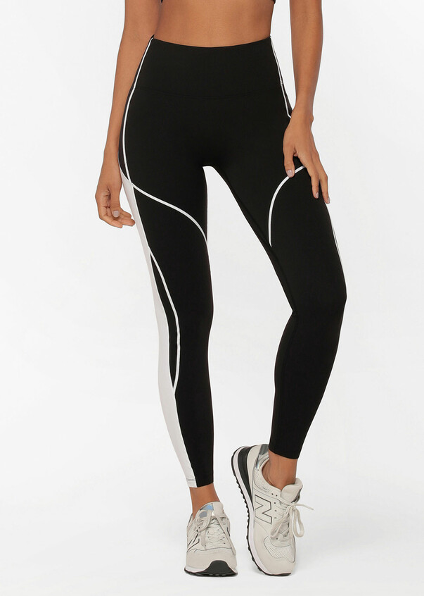 Plus Size Contrast Piping Active Leggings - Black