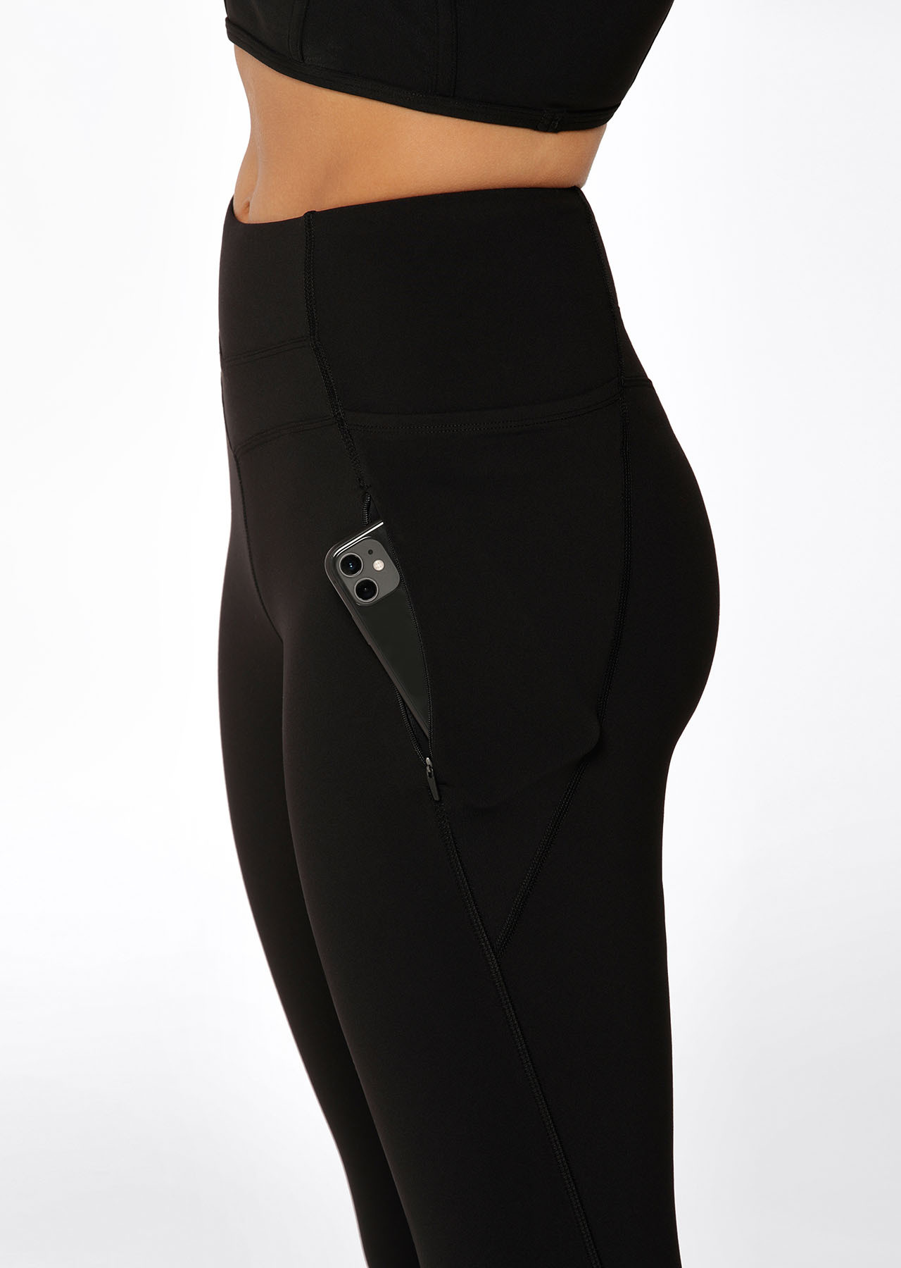 Zip Pocket Recycled Stomach Support Ankle Biter Leggings | Black ...